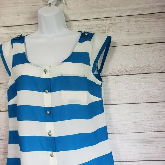 J Crew XS Short sleeve Blue White Striped Blouse - Picture 4 of 7
